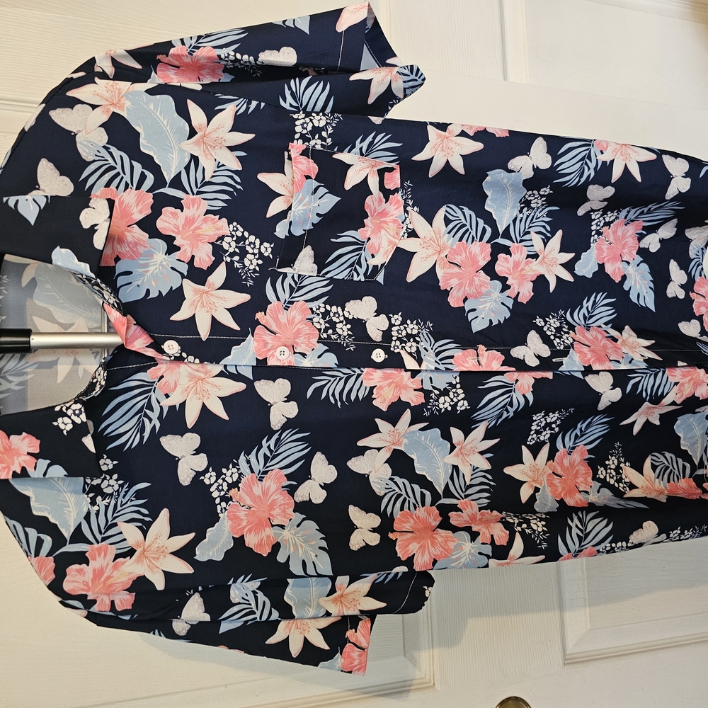 Floral Pink and Blue Casual Button Down Shirt